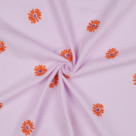 Double Gauze - Embroidery - Flowers - Lilac