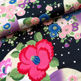 Japanese Cotton Floral Print - Tsubaki Yukiarare - Black