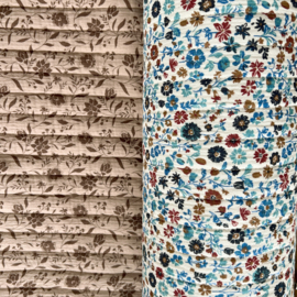 Stepped - Quilted - Flowers   - Double Sided -  Blue Tiny Flowers  - Mocha