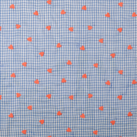 Broderie -  Katoen  -  Checks - Hearts  - Blue