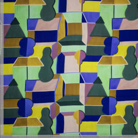 Viscose - Geometric Art  - Green Ochre Blue