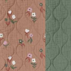 Stepped - Quilted - Flowers   - Double Sided -  Small Flowers  - Green Dusty Rose