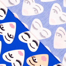 Katoen Print - Mies en Moos - Heart Face  - Royal Blue