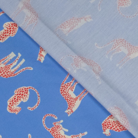 Katoen Poplin Print - Mies & Moos  - Leopard - Blue