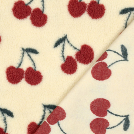 Verhees Textiles - Teddy - Cherries   - Ecru