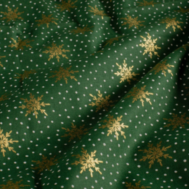 Katoen Print Kerst -  Christmas Star  - Green