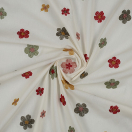 Verhees Textiles - Cotton Voile - Embroidery Flowers - Ecru