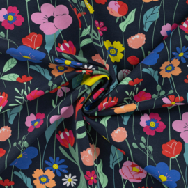 Qjutie - French Terry Print   - Flowers  - Dark Blue