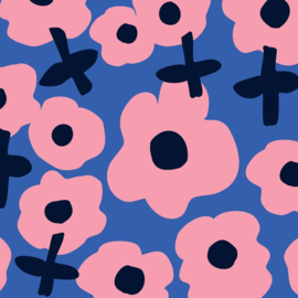 Decostof  - Canvas Katoen -  Big Flower - Blue Pink