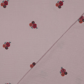 Double Gauze - Embroidery - Flowers - Soft Rose