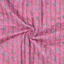 Verhees Textiles - Stepped - Quilted - Flowers   - Double Sided -  Flowers   - Pink