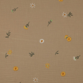 Verhees Textiles - Double Gauze - Embroidery - Sunflowers - Beige