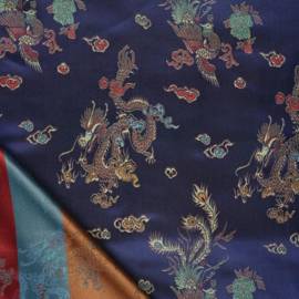 Satijn - Dragon Brocade - Dark blue