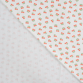 Jersey Ajour de Luxe - Cherries  - Off White
