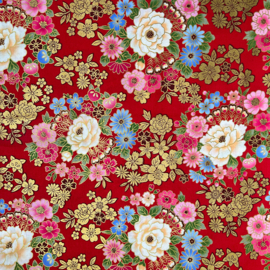 Japanese Cotton Floral Print - Kinran - Red