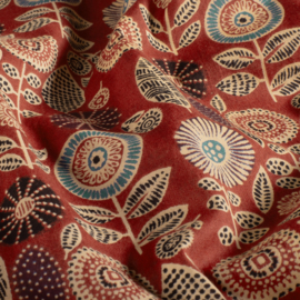 katoen Print - Voile - Batik  -  Flowers   - Dark Red
