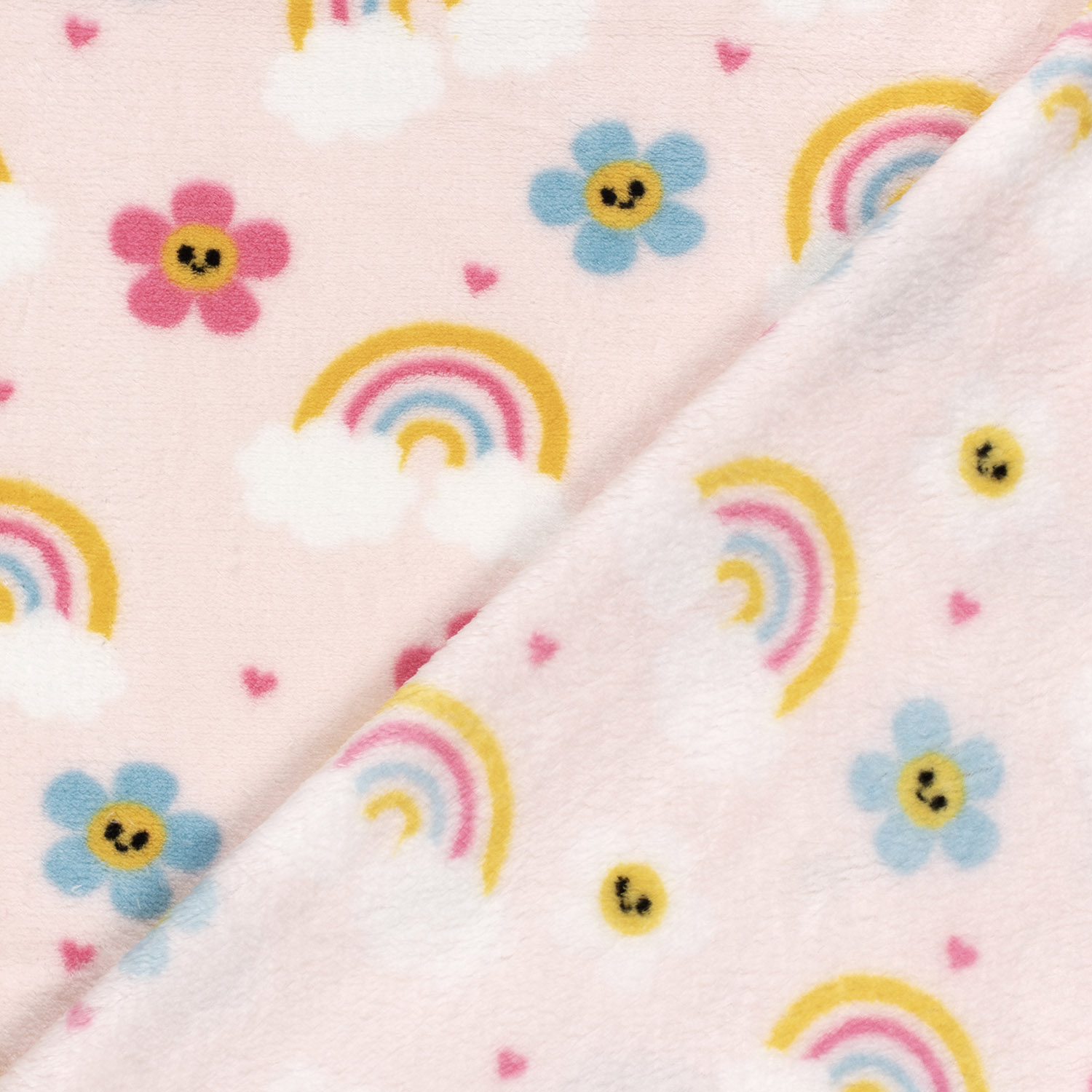 Cuddle Fleece - Rainbow and Flowers  - Soft Pink