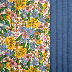 Stepped - Quilted -  Flowers   - Double Sided -  Denim Yellow