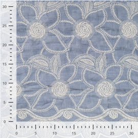 Katoen Broderie  -  Embroidery de Luxe - Flowers - Blue