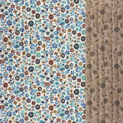 Stepped - Quilted - Flowers   - Double Sided -  Blue Tiny Flowers  - Mocha