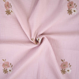 Katia Fabrics - Mousseline Embroidery  - Flowers - Pink