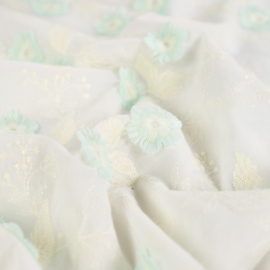 Katoen Broderie  -  Flowers 3D - Mint
