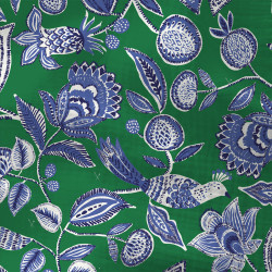 Double Gauze - Graphic  Flowers   - Blue Green