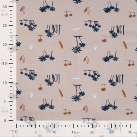 Jersey Tricot Print - Surf and Palms - Sand