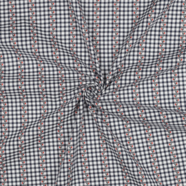 Verhees Textiles - Katoen - Jacquard Checked - Flowers - Navy
