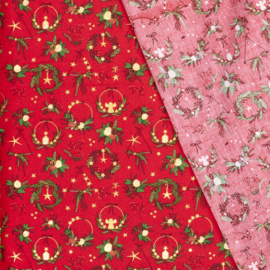Katoen Print Kerst -  Christmas    - Red Foil Gold