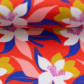 Swafing Tricot Print | Tropical Flowers - Coral
