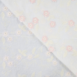 Katoen Broderie  -  Flowers 3D -  Pink