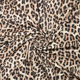 Katoen Stretch Print - Leopard   - Brown