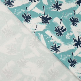 Qjutie - French Terry Print - Palmtrees - Blue