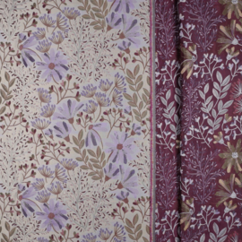 Verhees Textiles  - Jacquard - Flowers - Doublesided - Purple Ecru