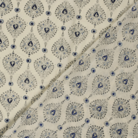 katoen Print - Voile - Batik - Graphic    - Indigo  Ecru