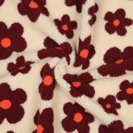 Verhees Textiles - Teddy - Flowers   - Sand Wine Red