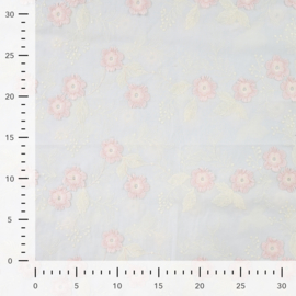 Katoen Broderie  -  Flowers 3D -  Pink