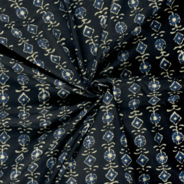 katoen Print - Voile - Batik - Flowers - Indigo