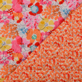 Stepped Quilted Cotton - Flowers - Orange  Pink Yellow