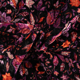 Quilt Velvet Fluweel - Leaves - Orange Black