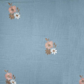 Katia Fabrics - Mousseline Embroidery  - Flowers - Blue