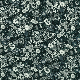 Kokka |  Retro Collection | Lawn |  Flowers -  Black   - Dark Grey