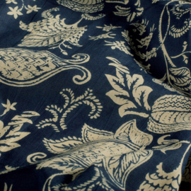 katoen Print - Voile - Batik - Leaves  - Indigo