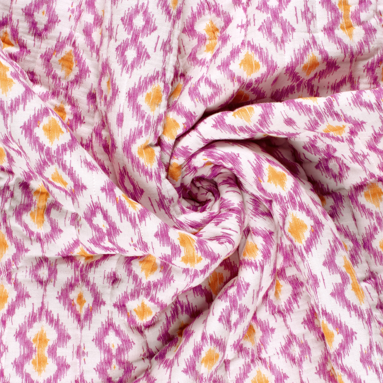 Stepped - Quilted - Ikat Print    - Double Sided -  Fuchsia Yellow 