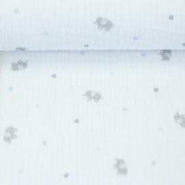 Swafing - Double Gauze -  Tiny Elephants - White