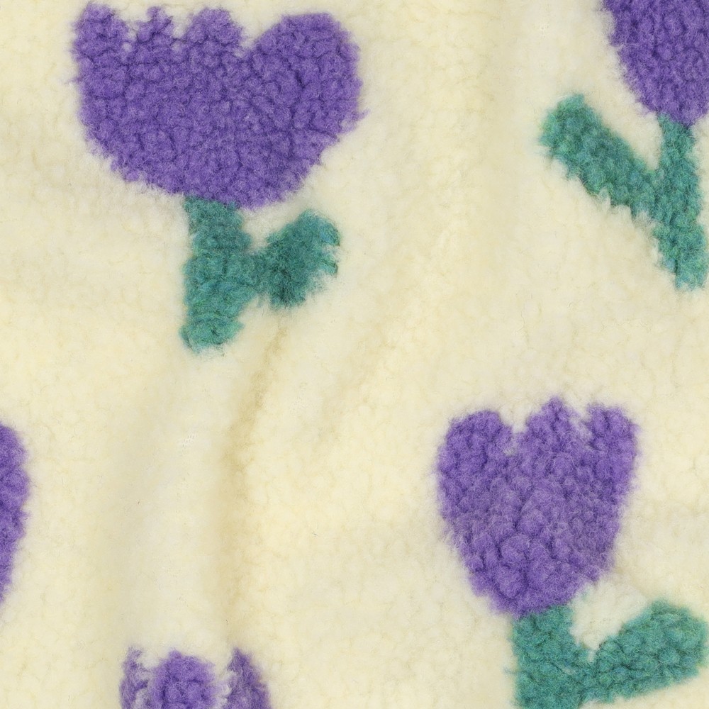 Verhees Textiles - Teddy - Flowers   - Lilac Off White