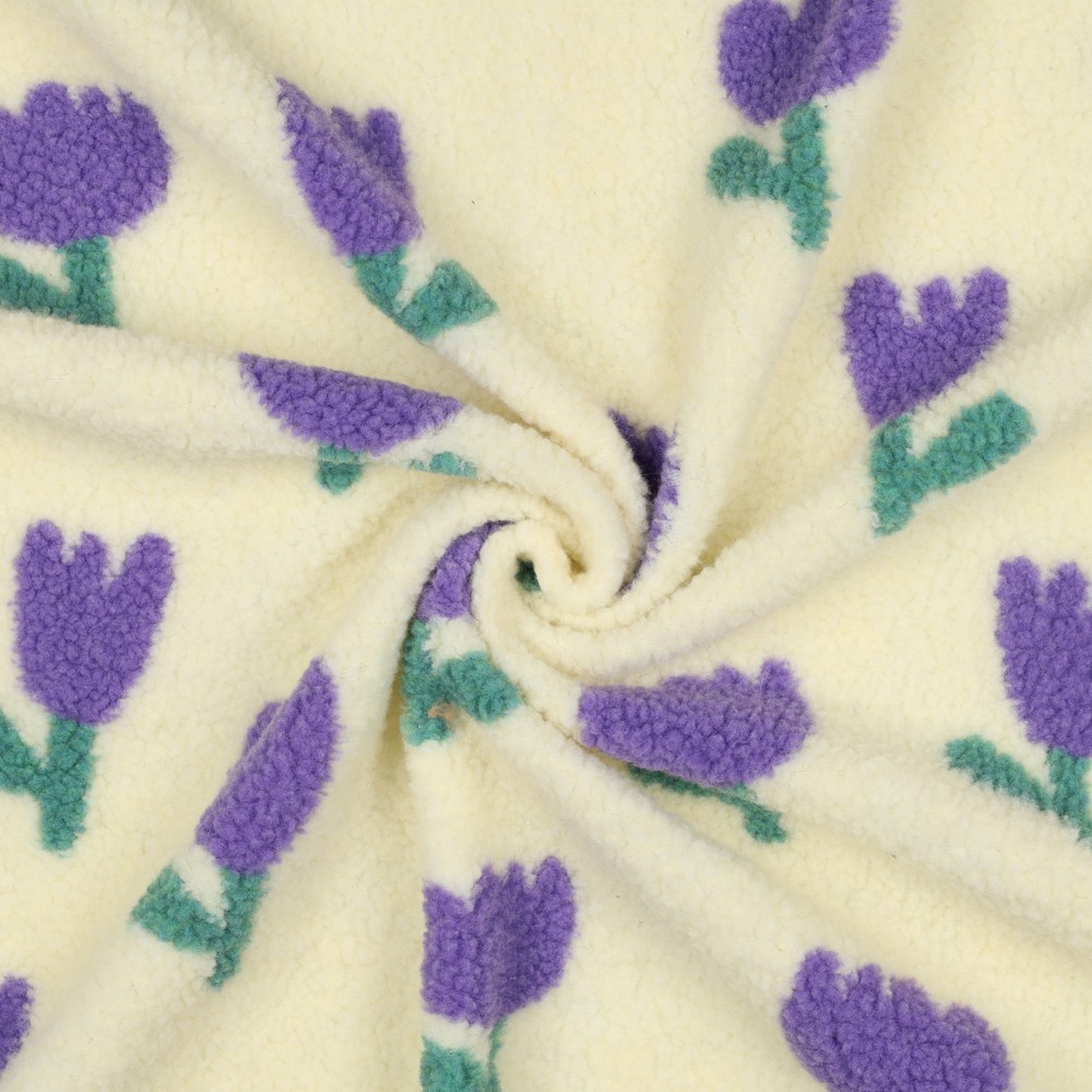 Verhees Textiles - Teddy - Flowers   - Lilac Off White
