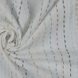 Verhees Textiles - Double Gauze Embroidery Stripes - White