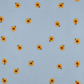 Verhees Textiles - Double Gauze Embroidery - Sunflower  - Light Blue